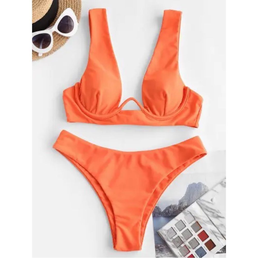 ZAFUL Plunging High Cut Bikini Swimsuit Set
